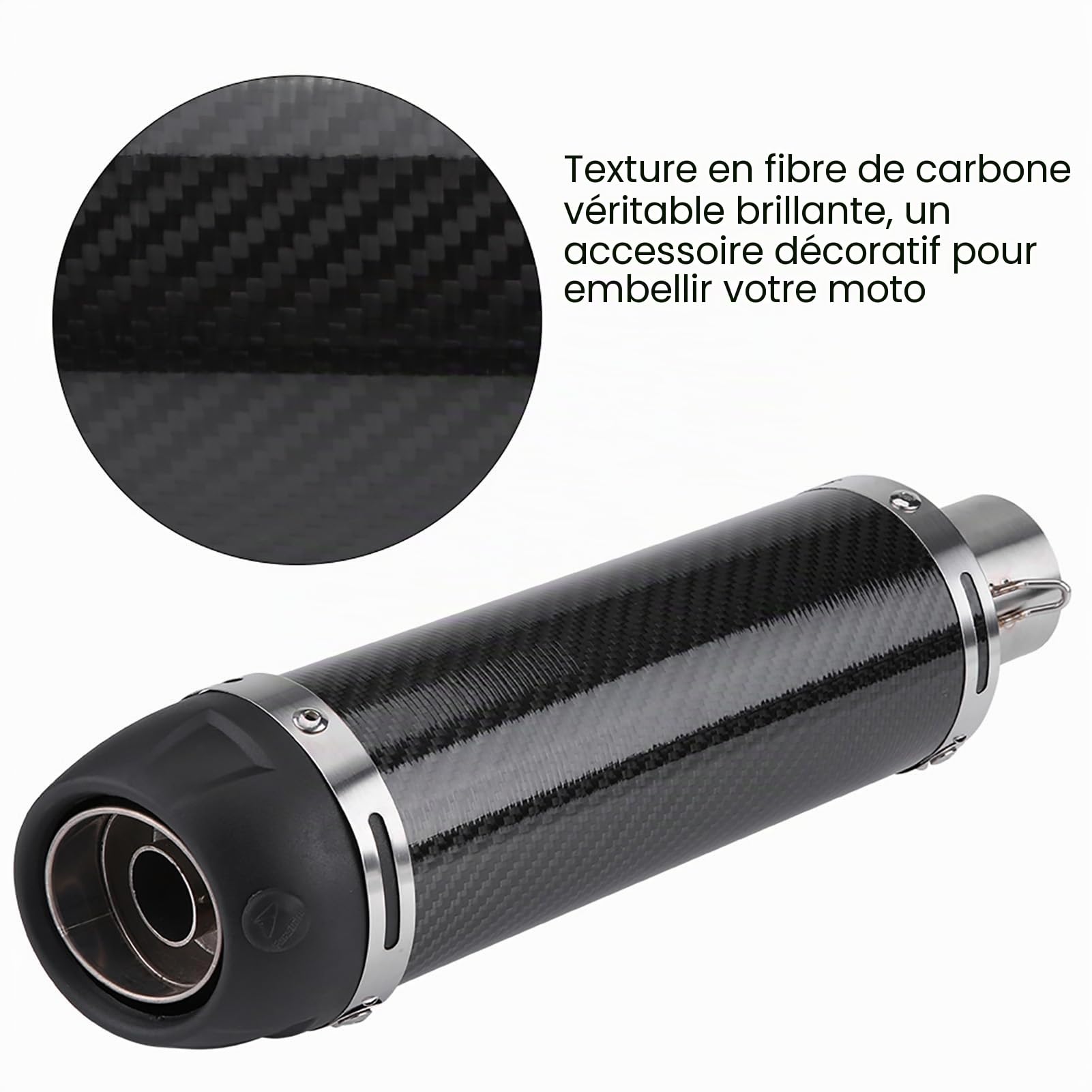 Qiilu Tuyau de silencieux d'échappement de moto, tuyau universel de silencieux d'échappement de fibre de carbone de 51mm universel modifié par moto avec le tueur de DB