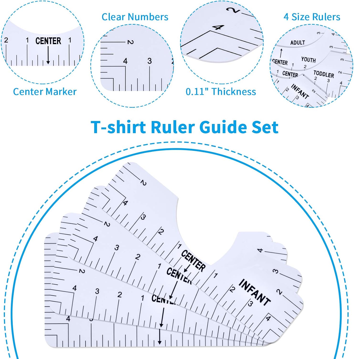 BSFORV T-Shirt Ruler Guide Set 4PCs Tshirt Vinyl Alignment Ruler Clothing Centering Design Vinyl Heat Press Tool for Sublimation