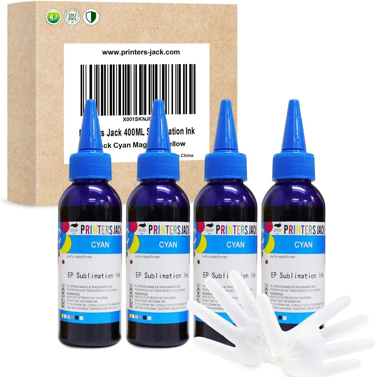 Printers Jack400ML Cyan Sublimation Ink Refill for Epson C88 C88+ WF7710 ET2720 ET4700 ET15000 ET2760 ET2750 Inkjet Printers Heat Press Transfer on Mugs, Plates, Polyester Shirts etc