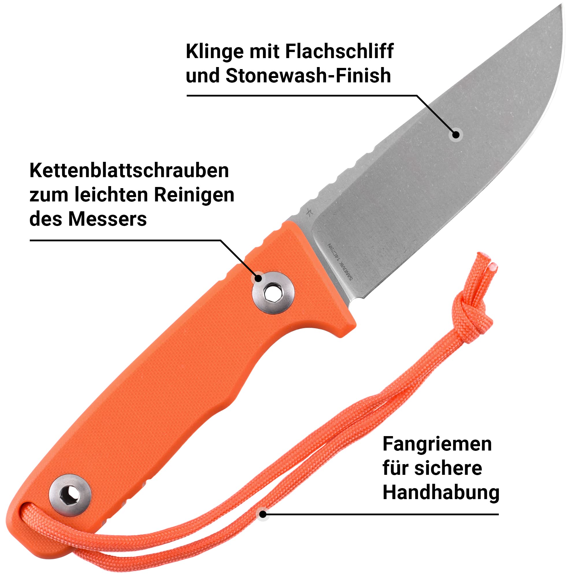 SCHNITZEL TRI - Outdoormesser mit Kydex-Scheide, Orange | Dangler-Tragesystem, Bushcraft, Camping, Wandern, Outdoor, Messer, Jagdmesser, Freizeitmesser, Erwachsene