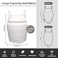 Vista 3 de OIAHOMY Cesta para ropa sucia tejida de cuerda de algodón, canasto grande para ropa con asas de algodón extendidas para almacenamiento de ropa