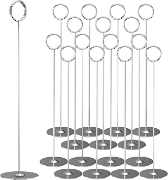 ERYTLLY 16PK Place Card Holders 12 Inch Table Number Holders Table Card Holders Steel Card Holders for Birthdays,Weddings,Photos, Food Signs, Memo Notes, Restaurants Silver