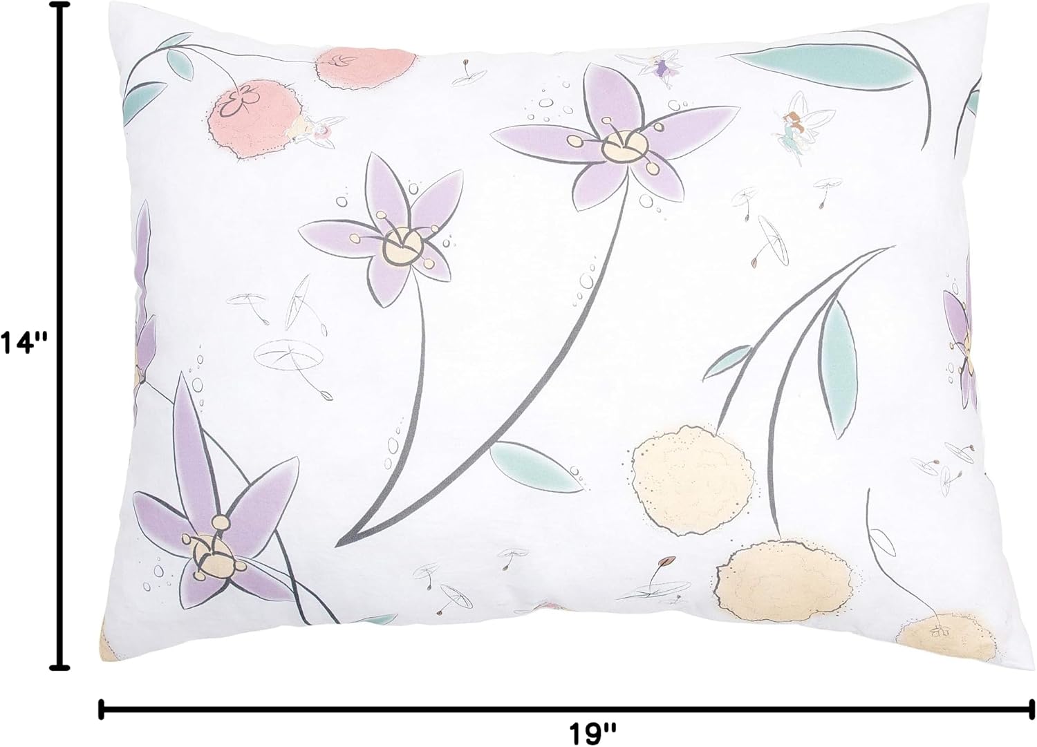 JumpOff Jo Pillow for Boys and Girls, Kids Travel Pillow, No Pillowcase Needed, 100% Cotton Cover, Hypoallergenic, Machine Washable – 14”x19”, Floral