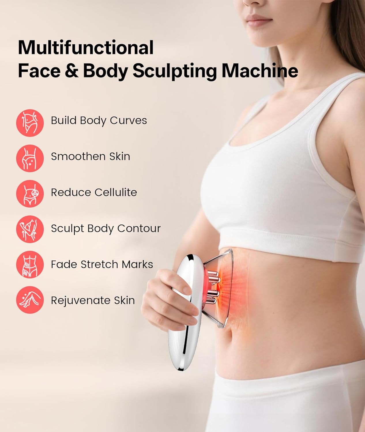 Dopsikn Body Sculpting Machine with Red Light Therapy for Face & Body, Cupping Therapy, Electric Cellulite Massage Tool with 2 Cups, Gift for Women, White - Image 2