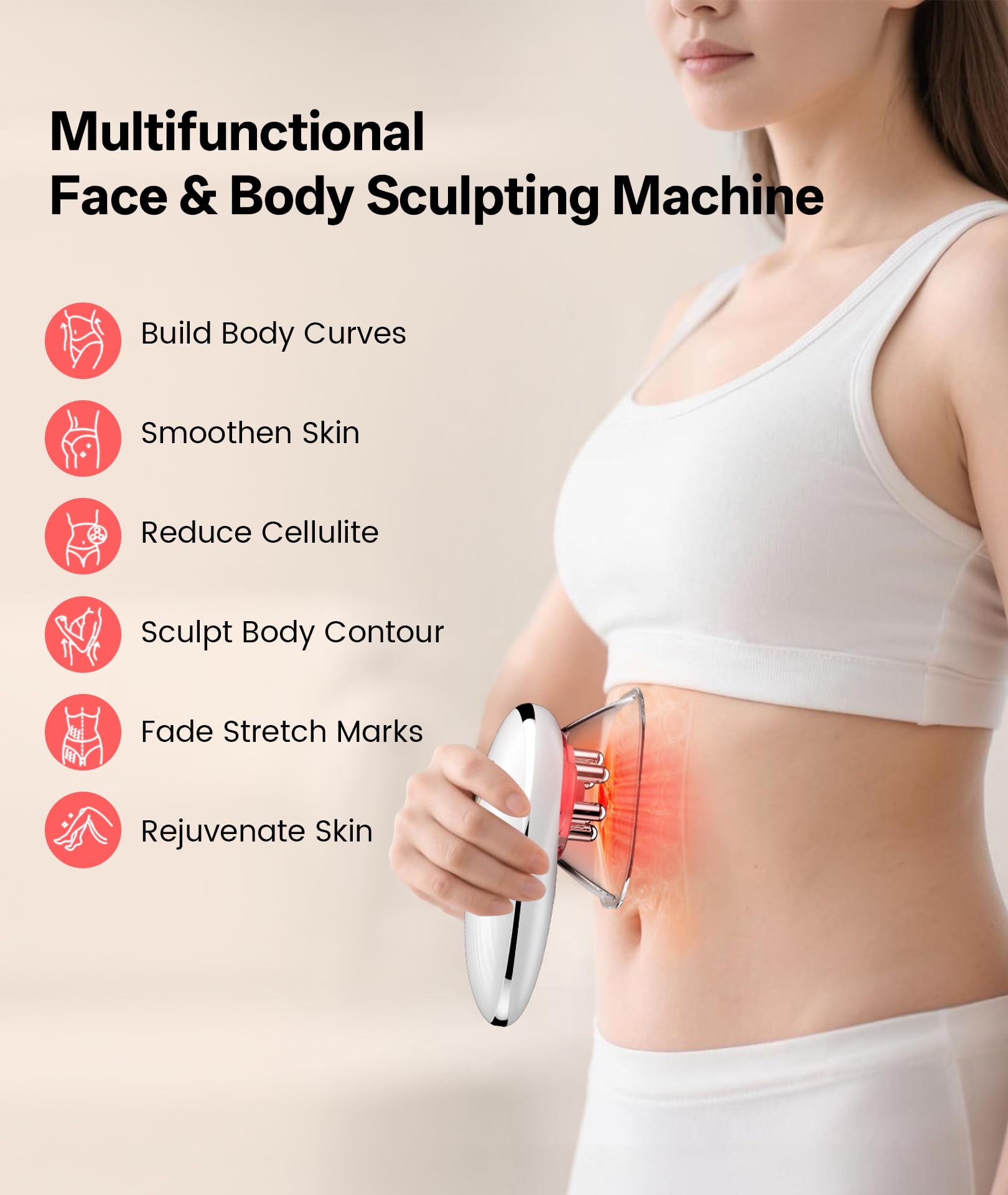 Dopsikn Body Sculpting Machine with Red Light Therapy for Face & Body, Cupping Therapy, Electric Cellulite Massage Tool with 2 Cups, Gift for Women, White: Pure White