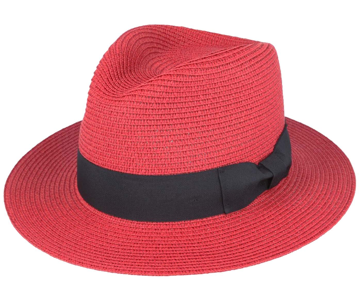 Viz-Uk Wear Unisex Red Paper Straw Crushable Packable Summer Beach Fedora Panama Hat With Adjustable Sweatband (, Large(59Cm))
