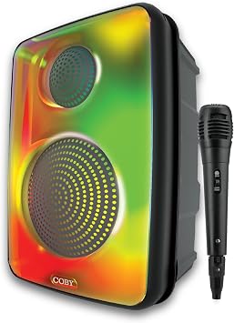Coby Spectra True Wireless Bluetooth Speaker, Portable Speaker with 5 Light Modes and Mic, FM Radio, Rechargeable Battery, USB, Micro USB, and 3.5-Millimeter AUX Ports, TF Card Input, 7-Hour Play