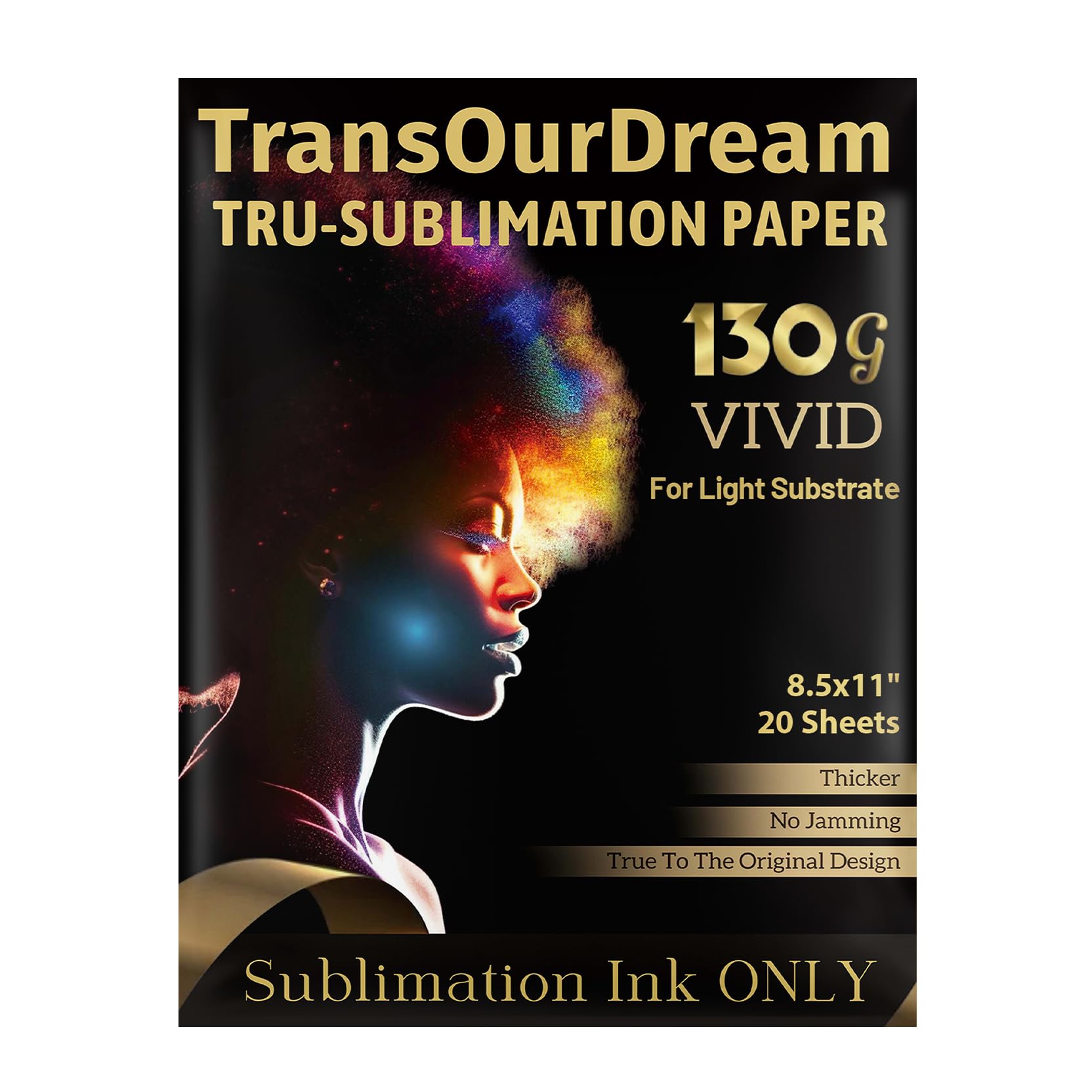 TransOurDream 130g Tru-Sublimation Paper 20 sheets for Inkjet Printers (Vivid, 8.5x11") Sublimation Heat Transfer Paper for Sublimation Ink ONLY