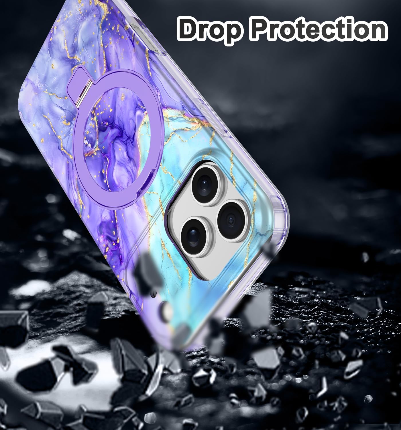 for iPhone 17 Pro Case,[Compatible with MagSafe][Magnetic Invisible Ring Stand],Shockproof Protective Slim Women Girl Case for Apple iPhone 17 Pro 6.3 inch,Purple Marble - Image 6