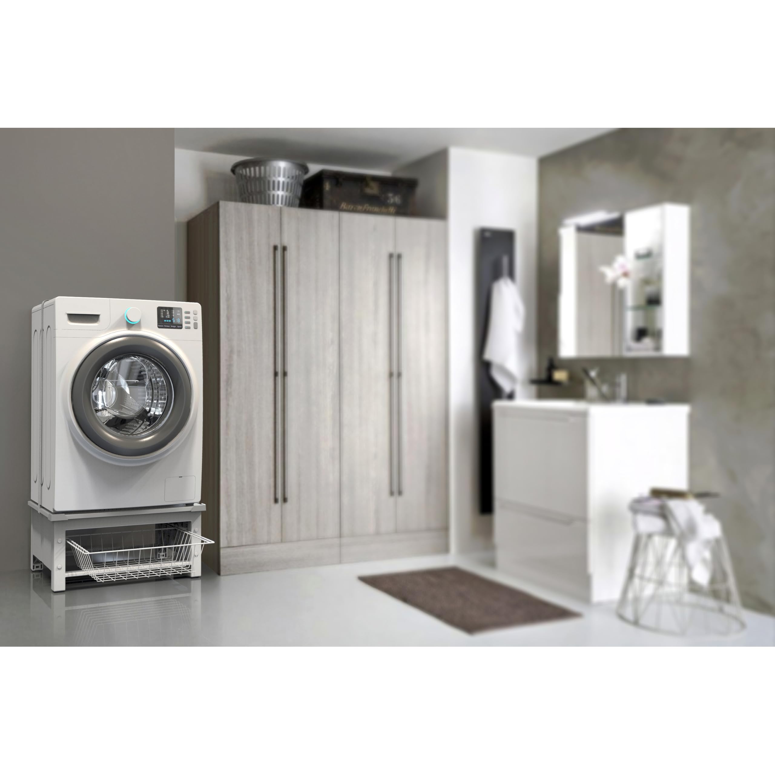 Meliconi Base Space Basket Socle Surélevé Lave-Linge Sèche-Linge Panier Coulissant 32 L 250 kg Blanc 62 x 56 x 25 cm