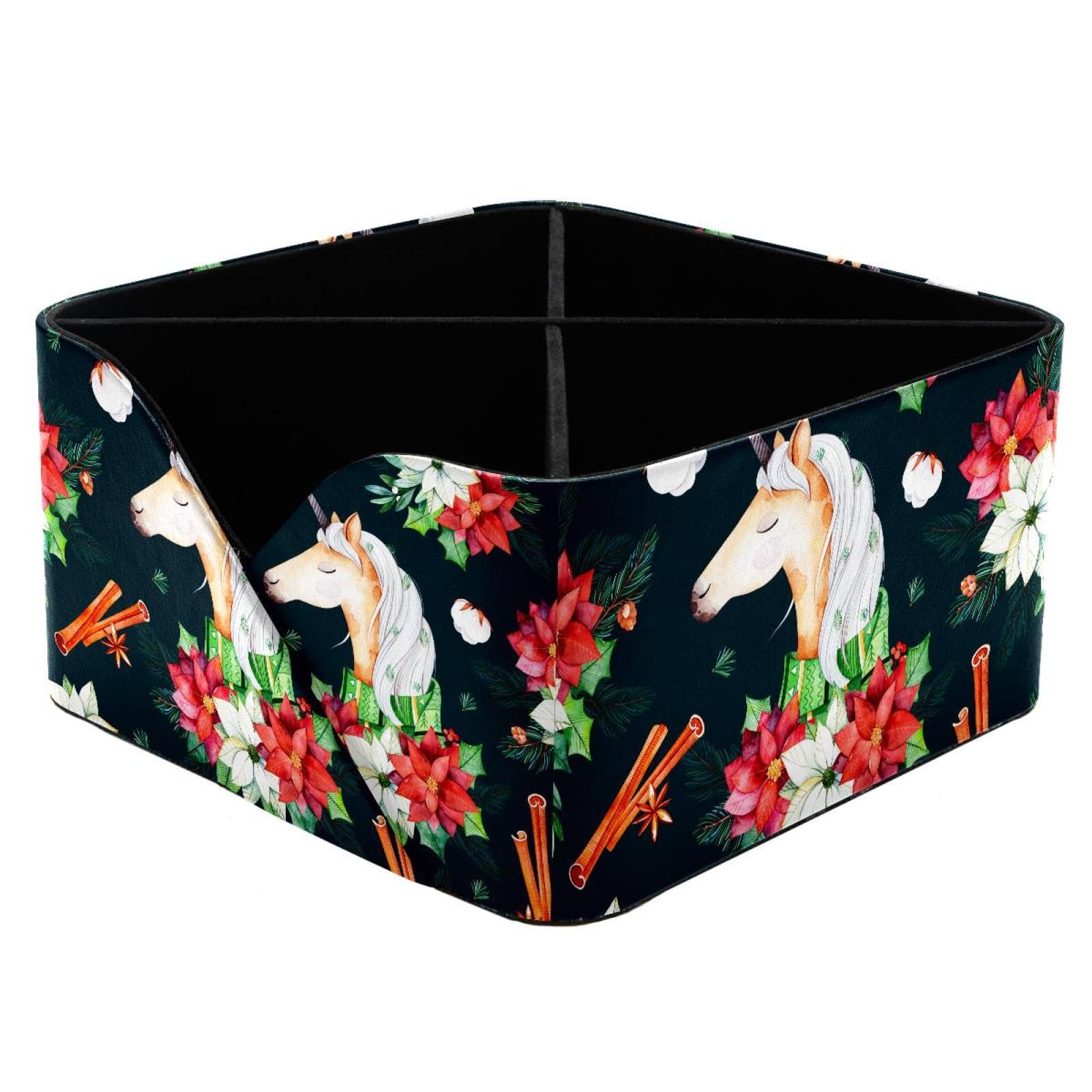 KengjuTesu Unicorn Horse Flower Desktop Organizer Pen Holder, Rectangular Pencil Cup for Office, Study and Makeup Stations