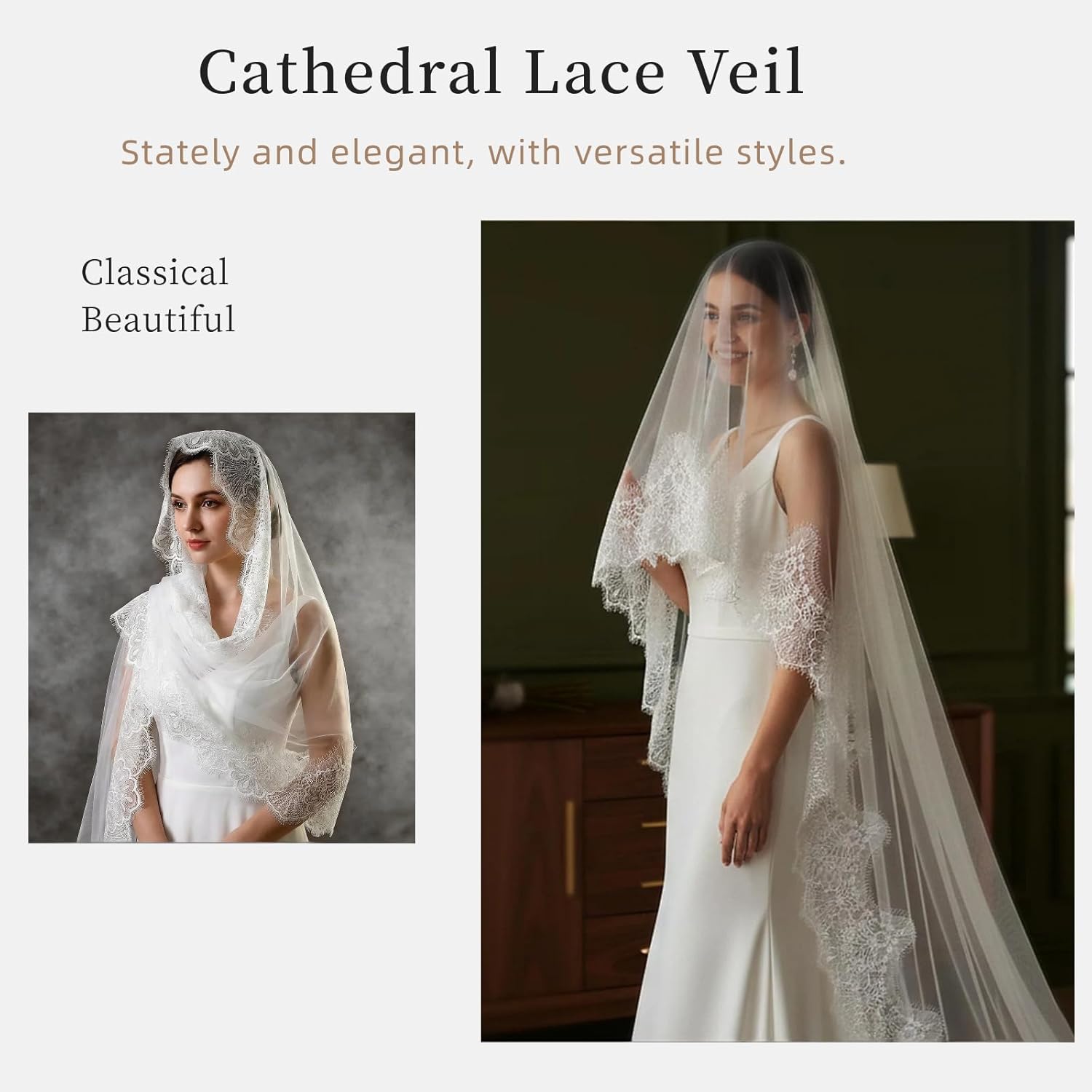 Cathedral Wedding Veil 118" Long Lace Edge Veil for Women and Bride