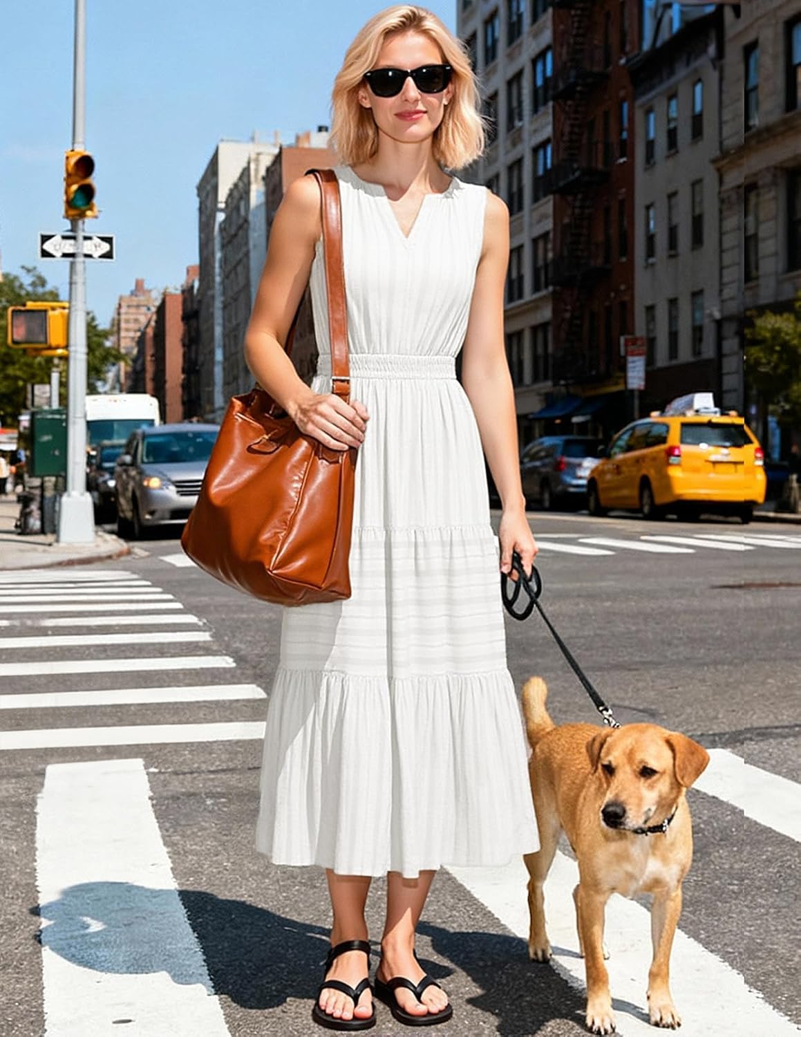 MEROKEETY Spring Summer Midi Dresses for Women 2026 Casual Beach Vacation Sleeveless Boho V Neck Cotton Maxi Dress Pockets - Image 6