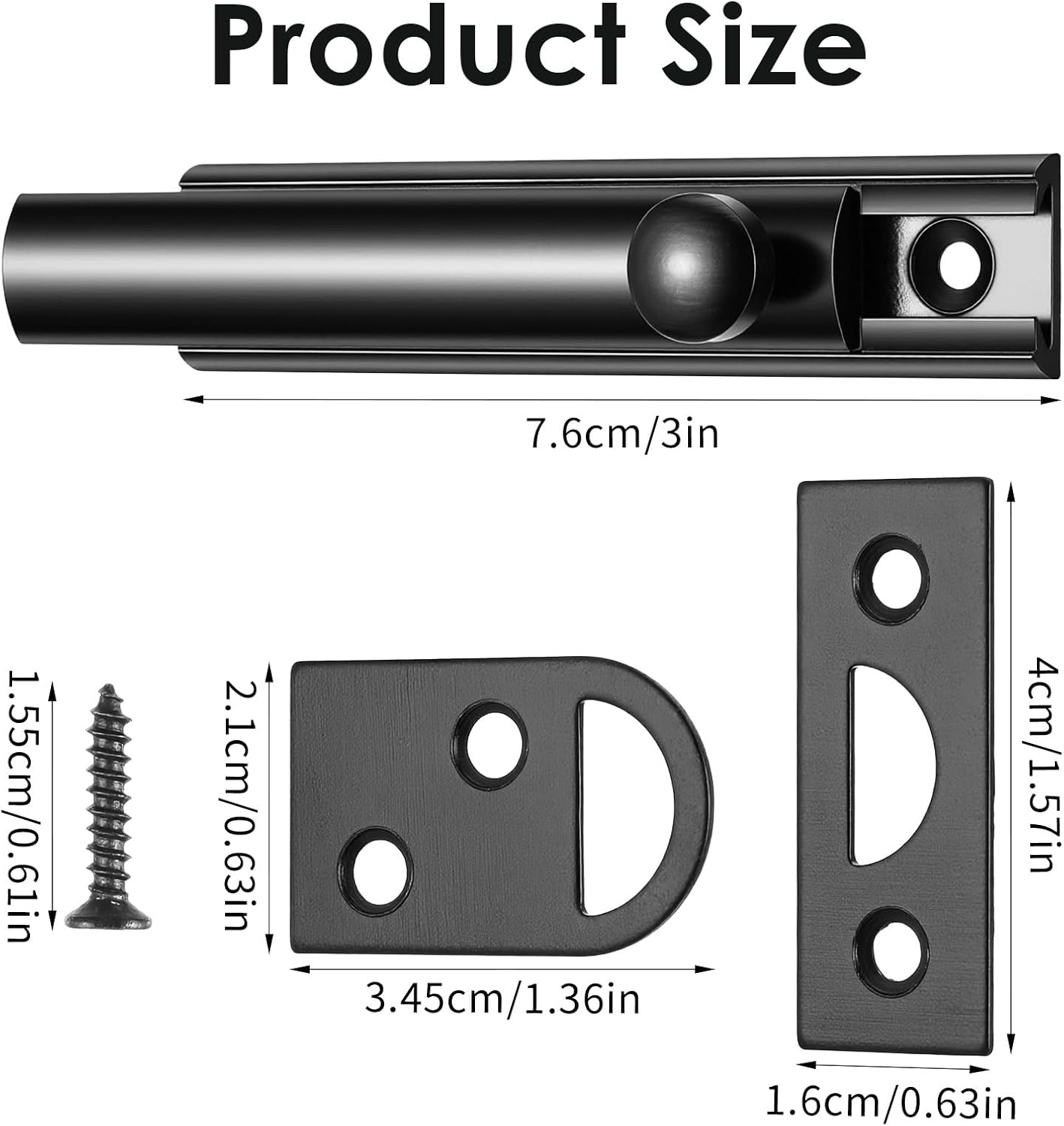 Slide Bolt Latch 3 Inch Slide Locks for Inside Door Solid Brass Surface Bolt Heavy Duty French Door Latch with Screws Anti Theft Security Doors Latchs Lock for Windows Cabinet Fence Yard Matte Black