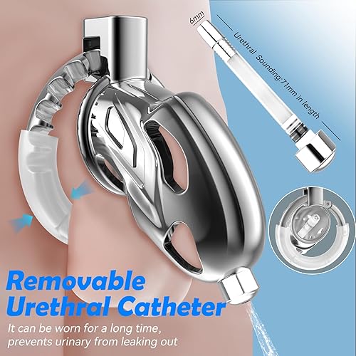 Miniatura 3 de Jaula de castidad masculina, juguete sexual para adultos, jaula grande y ligera para el pene con catéter uretral suave y 7 tamaños ajustables, jaula