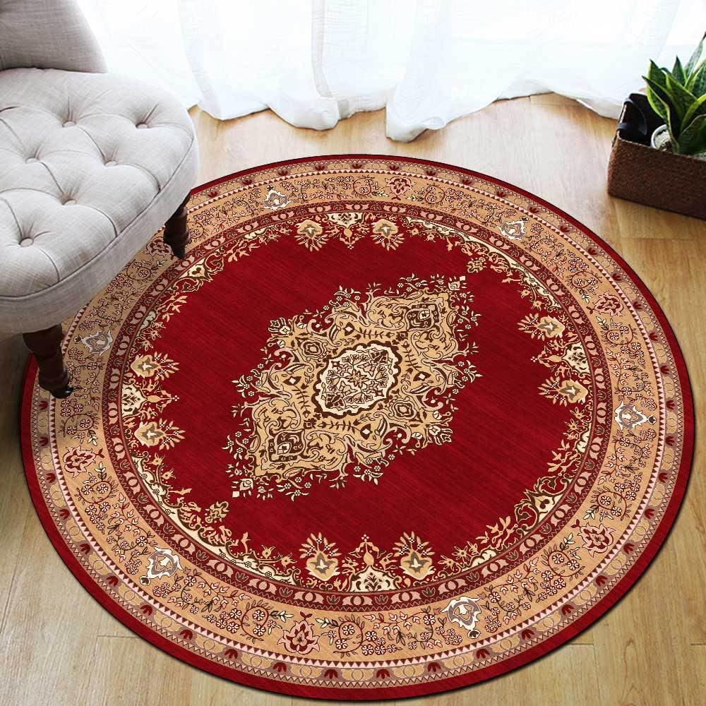 Tapis rond lavable antidérapant rouge 190 cm à poils courts