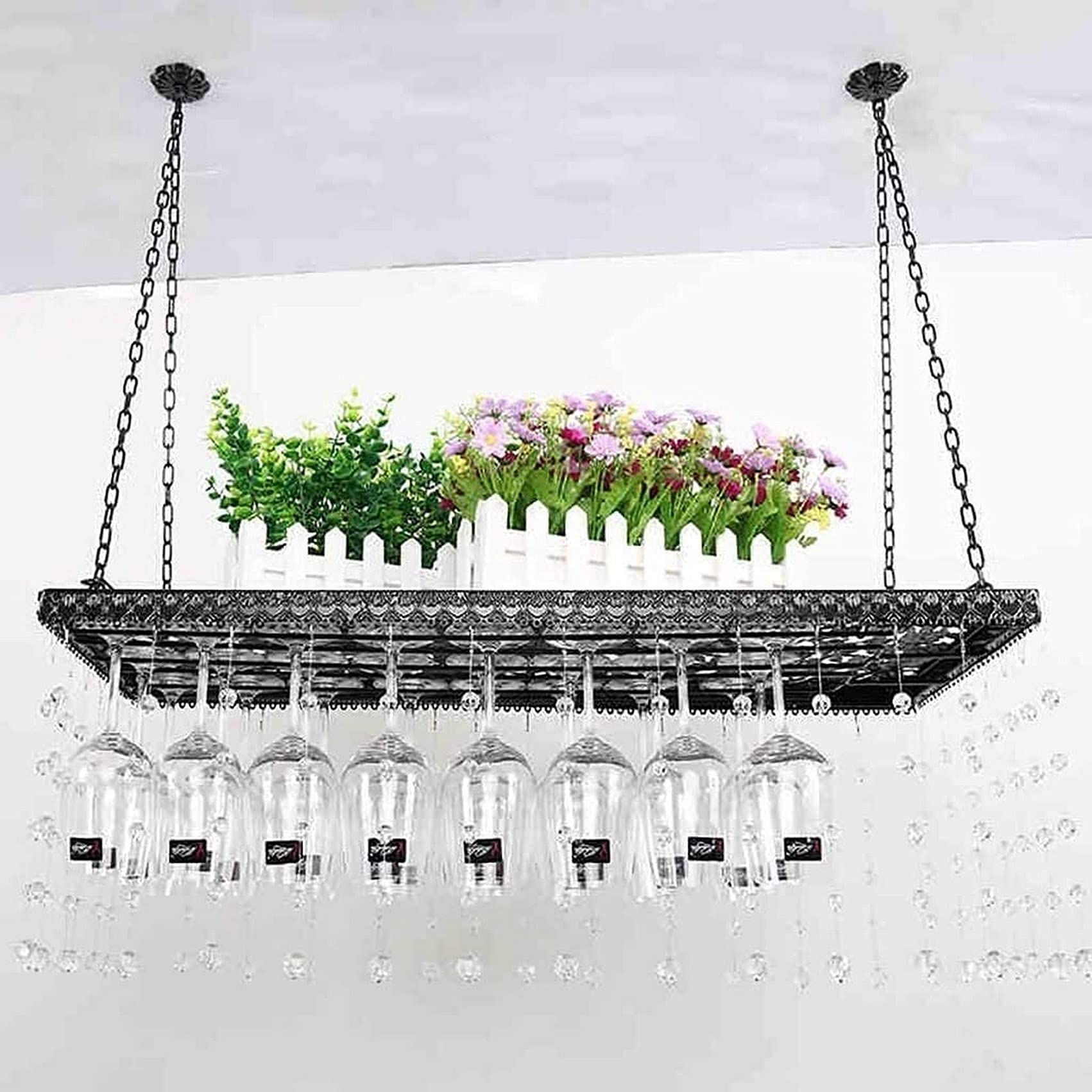 Casier à vin 60x31x80cm suspendu avec porte-bouteilles et support de verres pour décoration de bar