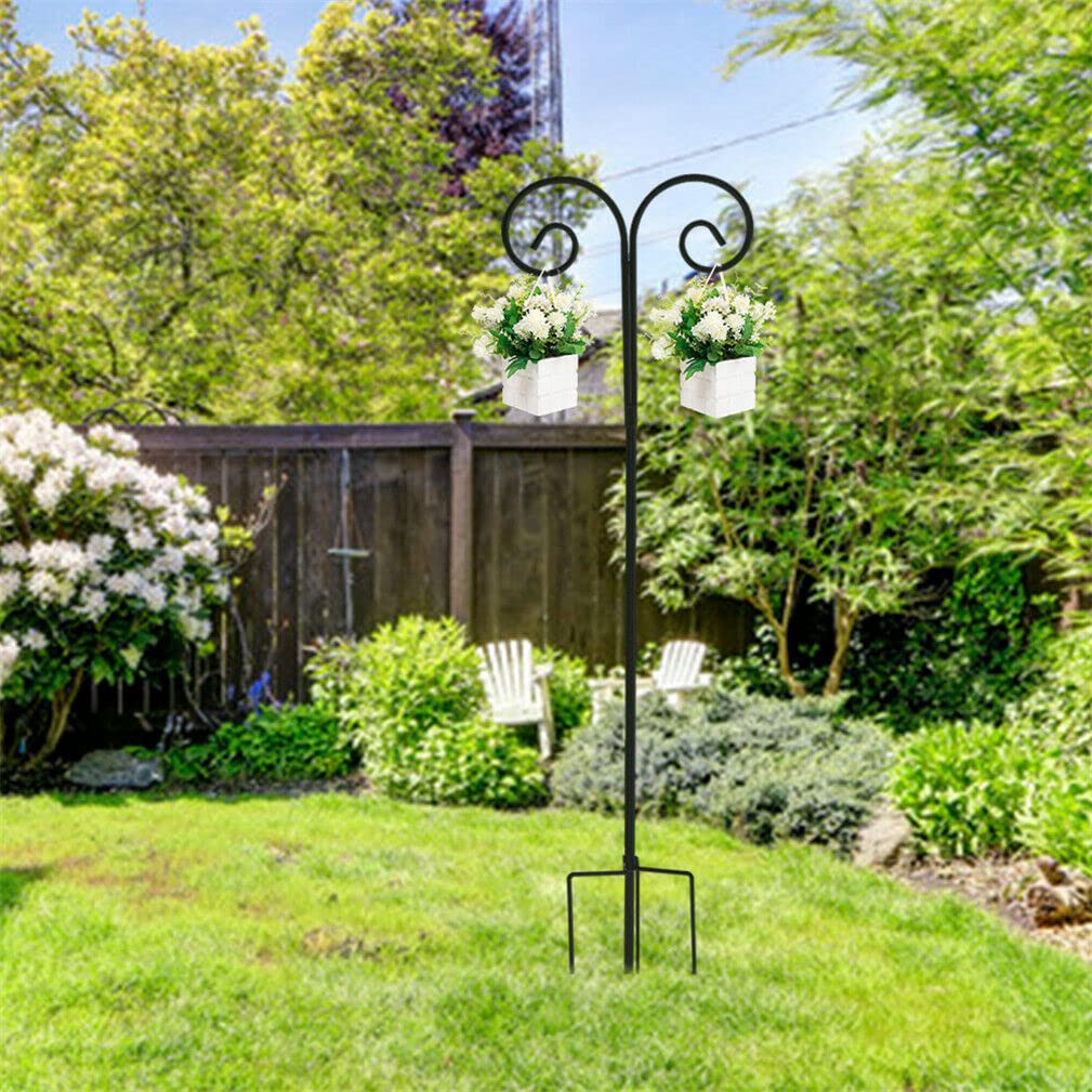 Ganci Da Giardino A Bastone Pastorale - 2 Pezzi In Ferro Nero Regolabili Fino A 241 Cm