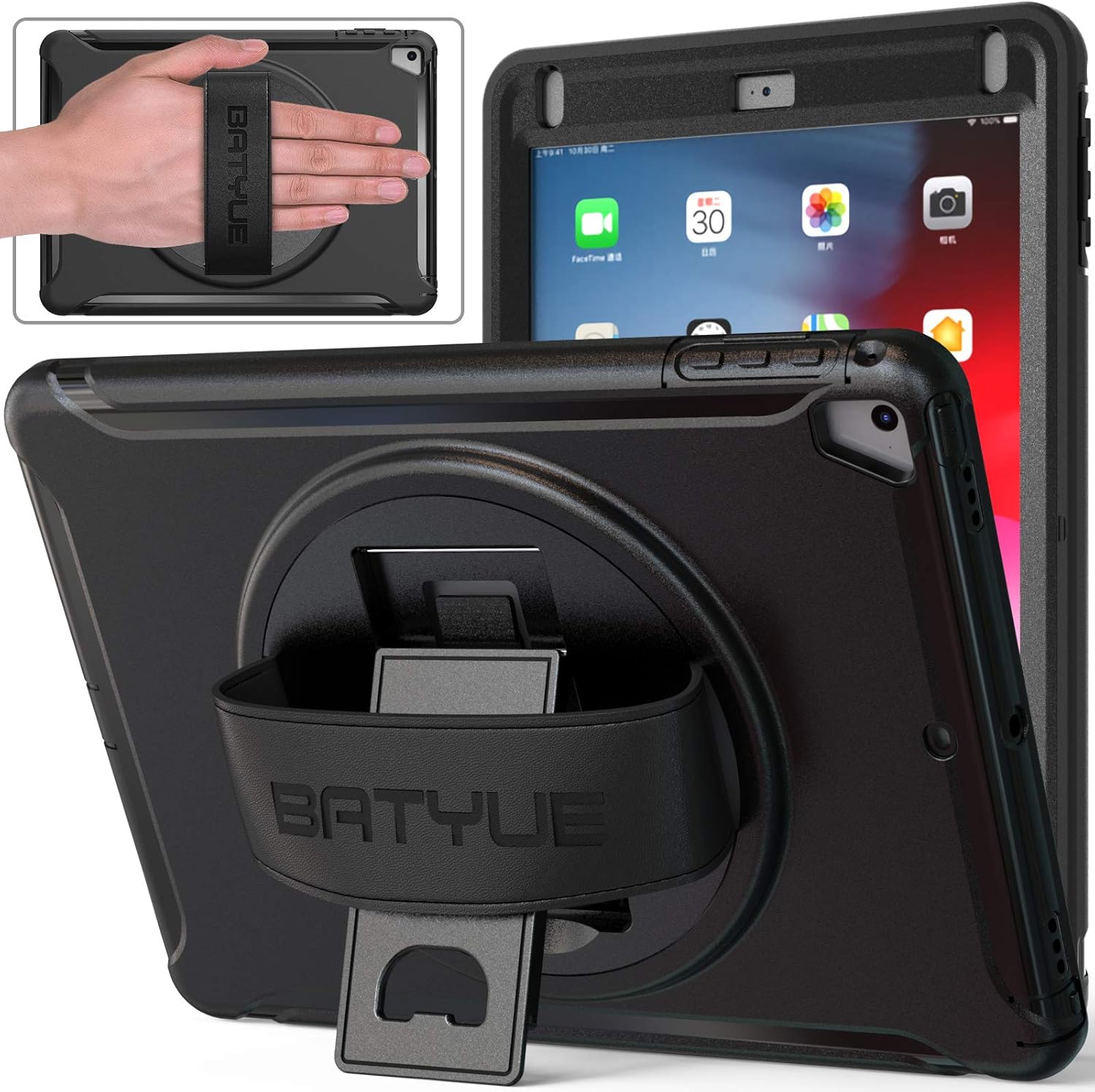Exclusive Discount 50% Price BATYUE iPad 9.7 Case 2018 iPad 6th Generation Case/ 2017 iPad 5th Generation Case, 3 Layer Heavy Duty Rugged iPad Air 2 Case/ iPad Air Case w/360° Swivel Stand + Hand Strap for iPad Pro 9.7 Case Black