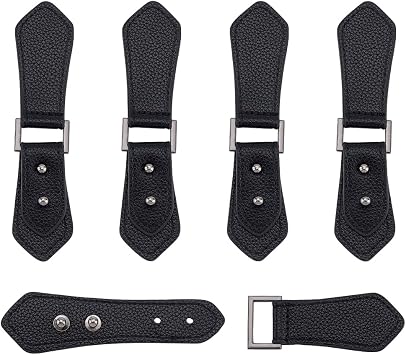 AHANDMAKER 5 Sets PU Leather Cloak Clasp Fasteners, Black Sew on Toggle Closures, Sewing Snap Toggle Buttons, Metal Coats Buckle Clips Duffle Jacket Buckle, Replacement Toggle Buckles for DIY Crafts
