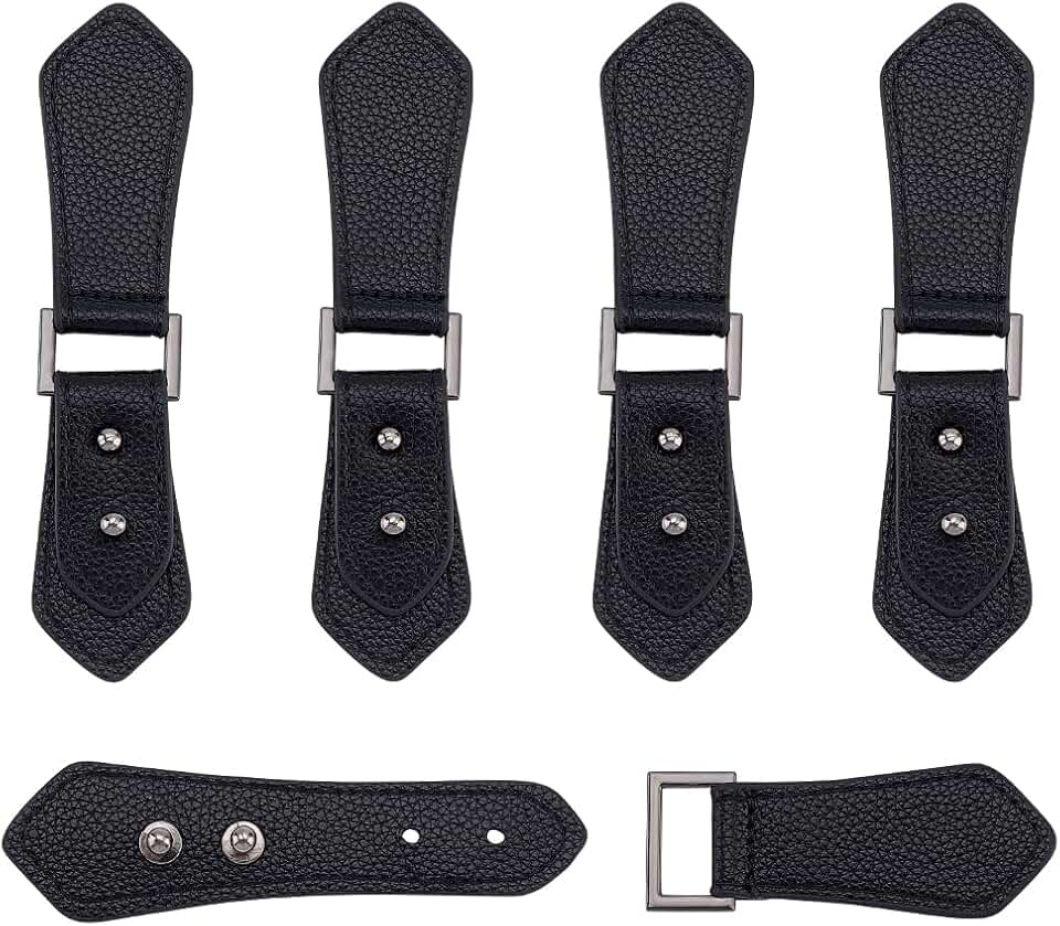 AHANDMAKER 5 Sets PU Leather Cloak Clasp Fasteners, Black Sew on Toggle Closures, Sewing Snap Toggle Buttons, Metal Coats Buckle Clips Duffle Jacket Buckle, Replacement Toggle Buckles for DIY Crafts