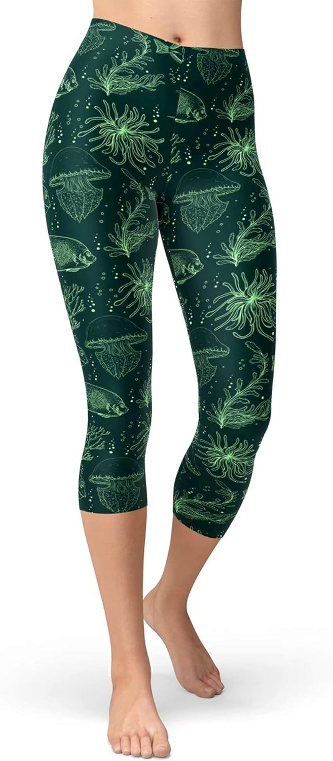 sissycos Women's Artistic Splash Printed Cropped Capri Leggings Buttery Soft Tights 21"