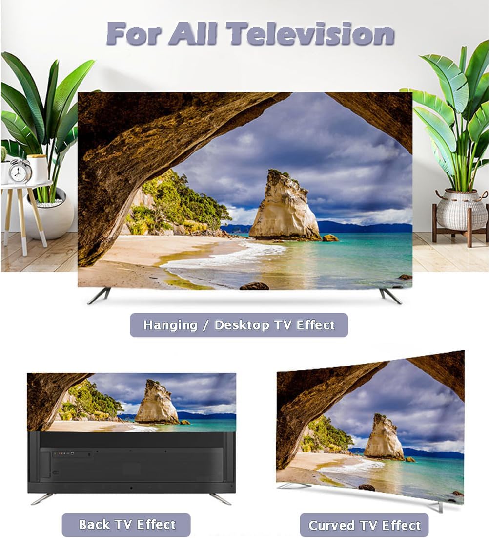 Indoor TV Cover with Light Luxury Seaside Scenery Printed,Soft Monitor Cover for 43'' 55'' 65'',Display Protective Cover Cloth for Wall Hanging Curved Screen(Size:55in,Color:B)