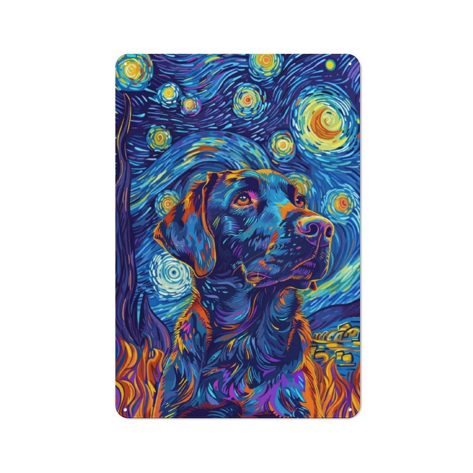 Junmoney Starry Night Labrador Tin Wall Plaque 30X20cm, Barn Style Rustic Kitchen Decor For Farmhouse Kitchen, Pantry Or Dining Area