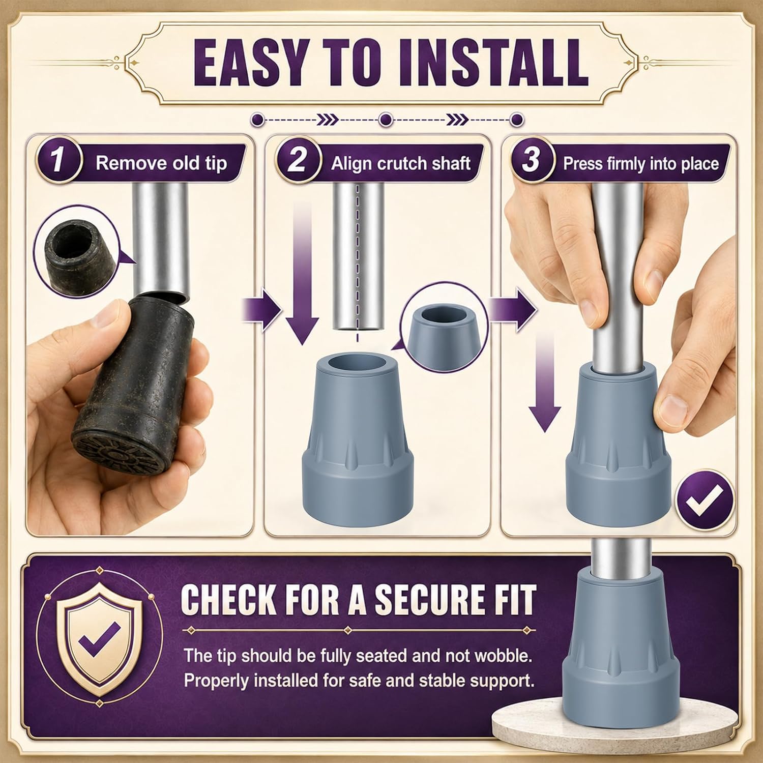 supregear Crutch Tips 7/8 Inch, 4-Pack Replacement Feet Caps, Grey
