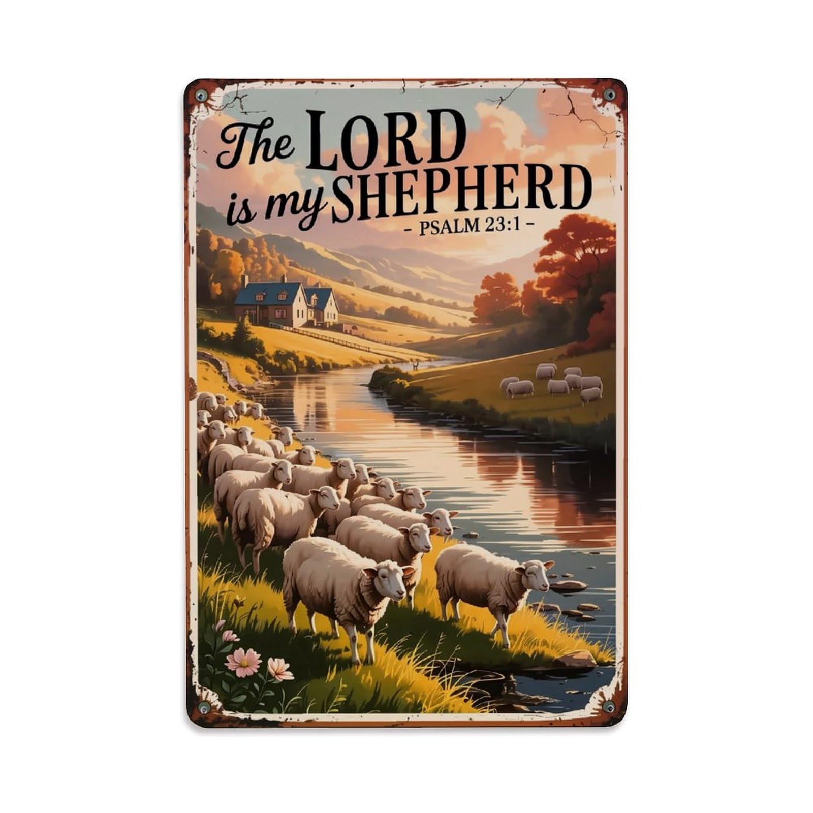 Nestemfo Vintage The Lord Is My Shepherd Tin Sign Metal Sign, Living Room,Bar, Home, Bedroom Wall Decor,Retro Metal Poster 8X12 Inches
