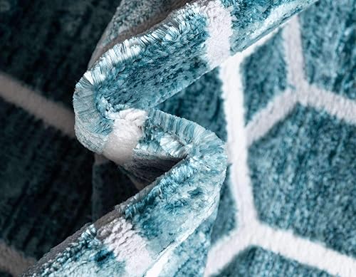 Miniatura 6 de Unique Loom Matrix Trellis Collection - Alfombra de área con azulejos (3 x 10 pies, color azulmarfil)