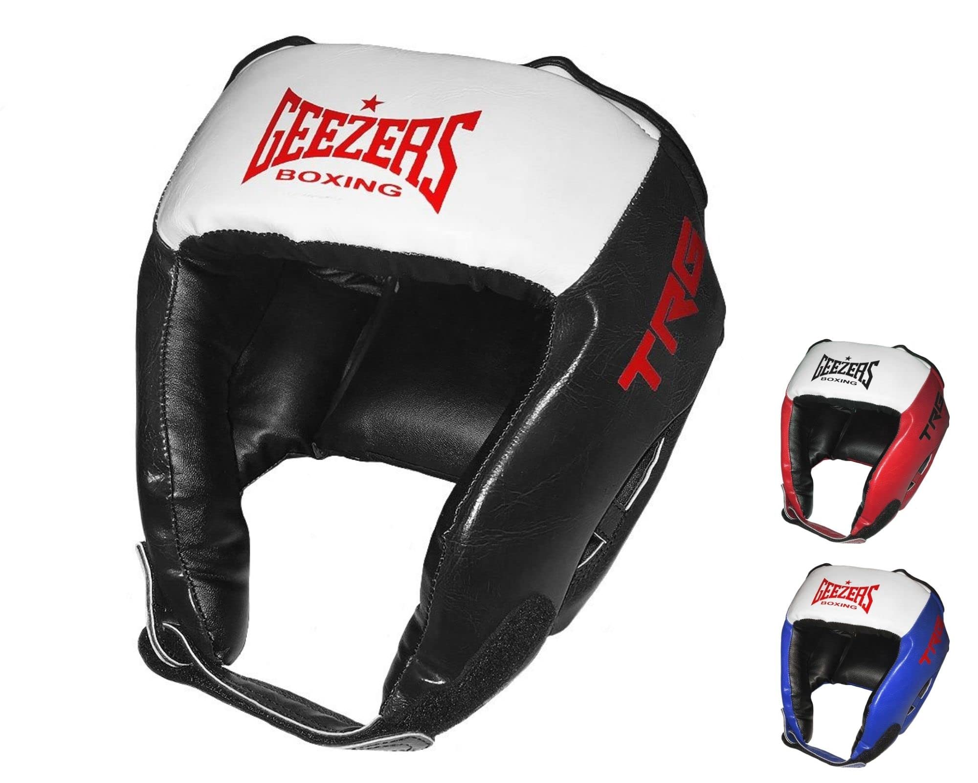 Geezers Boxing Junior TRG Training Open Face Head Guard for Boxing, MMA Sparring, PU Material Headgear. (XX-Small, Black)