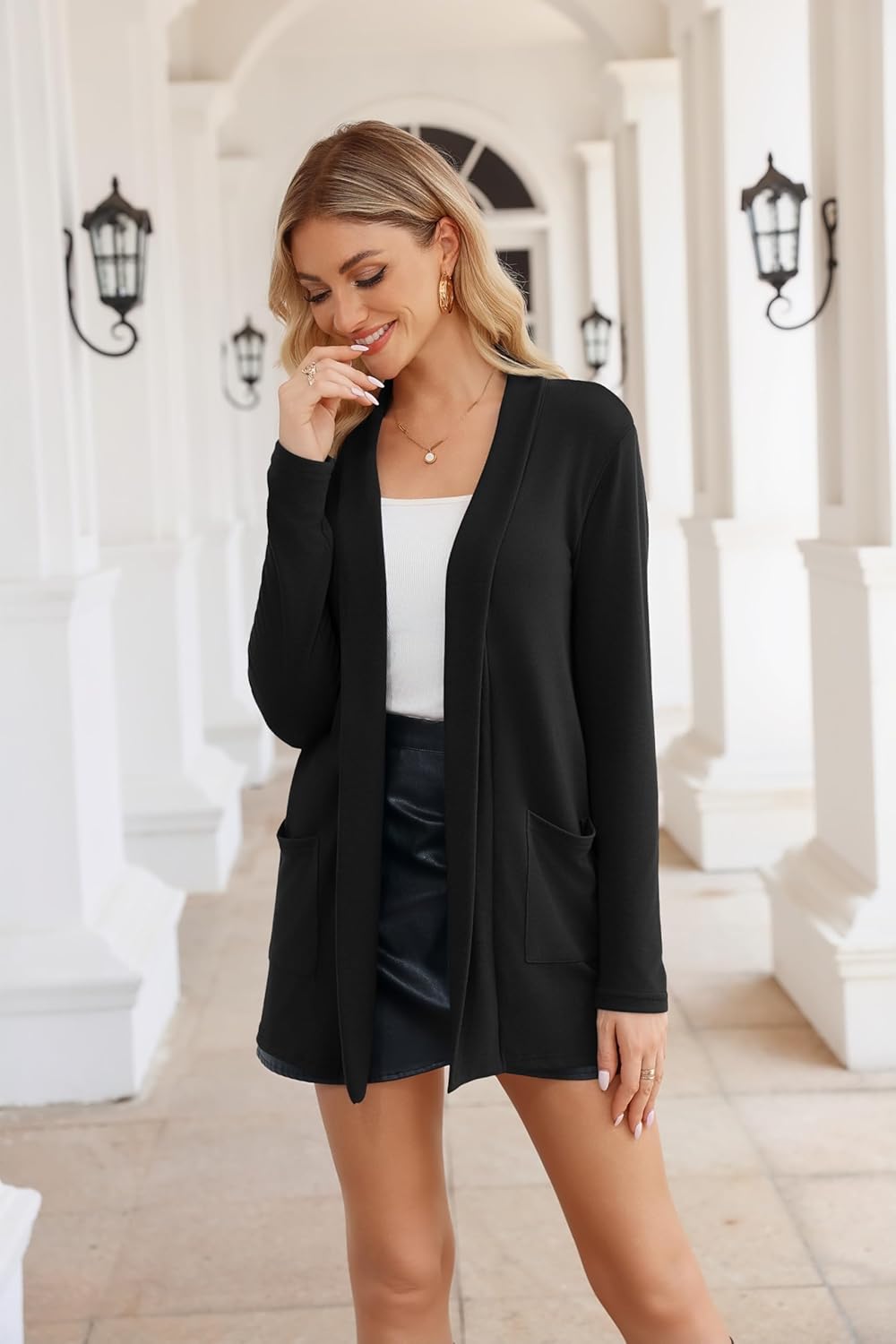 Bettysays Women's Long Sleeve Open Front Cardigan Casual Loose Lightweight Cardigans with Pockets - Image 4