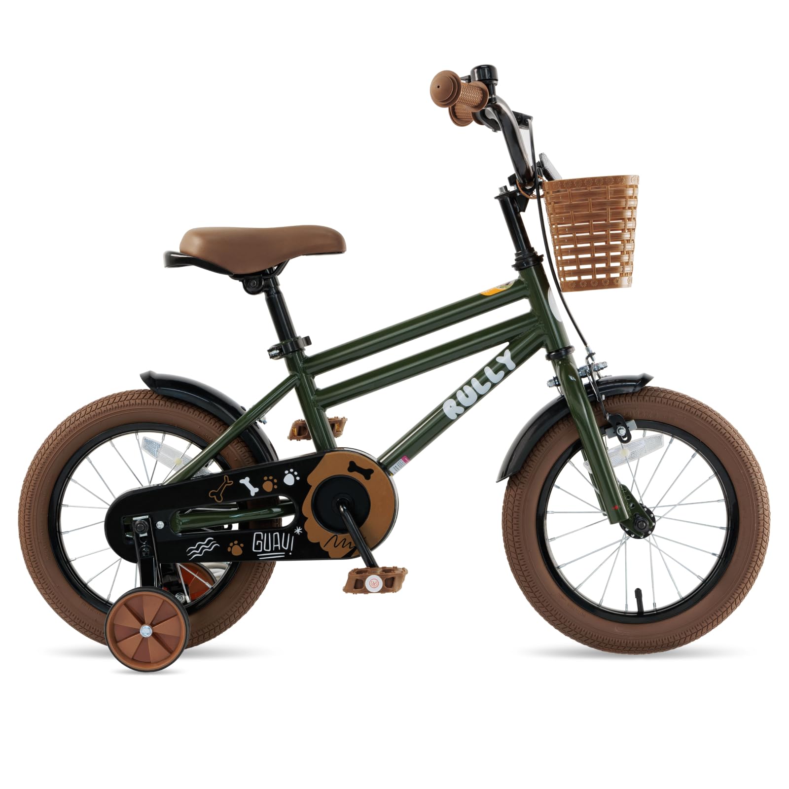 RULLY 12" Boys Bike for Ages 2โ4, Kids Bicycle with Training Wheels, Coaster Brake, Hand Brake, Front Basket, Safe & Stable, Green โ image 1