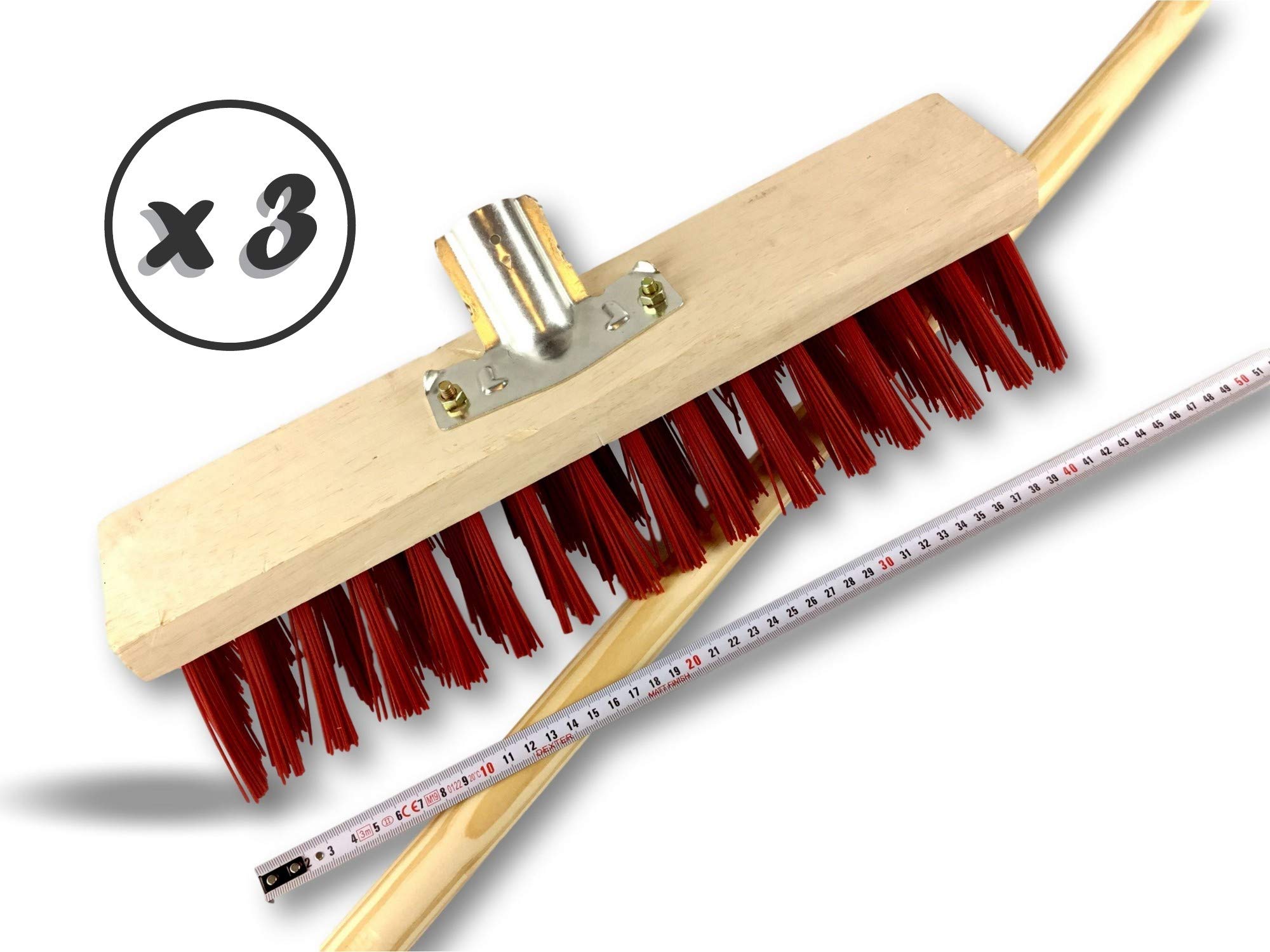 Szczotka do kantonierki | Zestaw 3 | Długość 40 cm | Szlak zewnętrzny | Wypełnienie czerwoną szczotką PVC | Metalowe gniazdo Ø 28 mm | Drewniany uchwyt 1,40 m | Kibros 2641BMx3