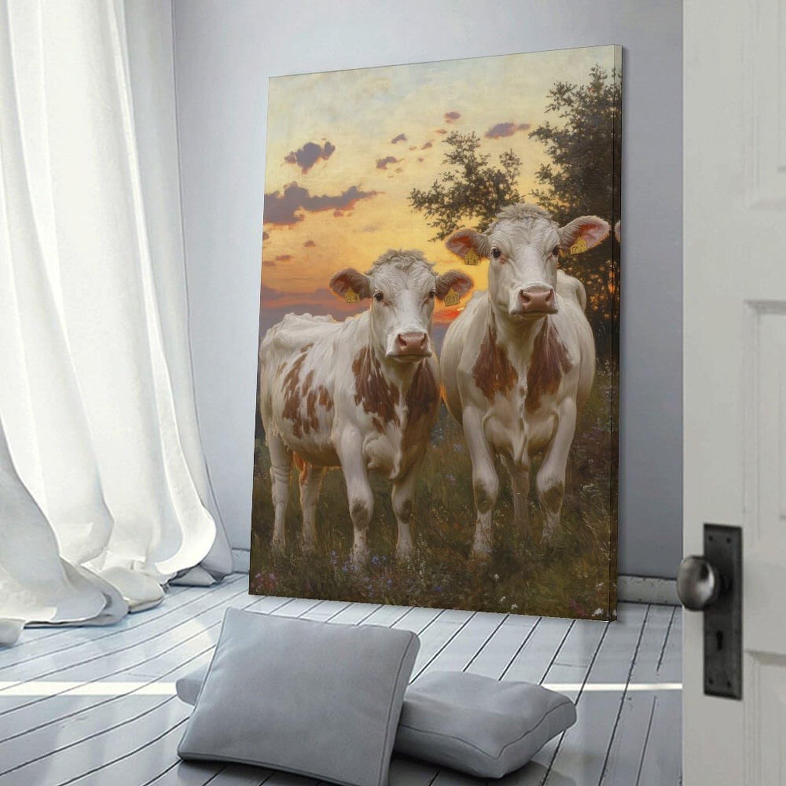 Junmoney Frame-Style-18 Cows At Sunset Room Decor Wall Art, 24X36inch(60X90cm), For Living Room, Bedroom, Office Or Hallway, Decorative Artwork With Broad Appeal