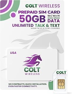 Colt Wireless 30-Day USA Physical Prepaid Sim Card with 50GB 4G LTE/5G Unlimited Data, SIM Card for US, Talk & Text 90+ Countries, Prepaid Cell Phone Plan with Mobile Hotspot, Easy Activation