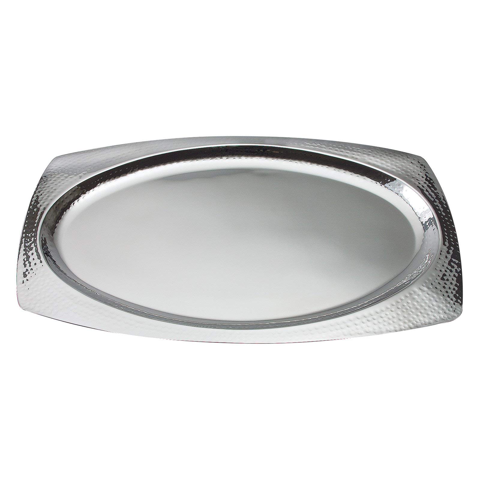 Elegance Hammered Stainless Steel Oval Platter Tray, Large, Silver