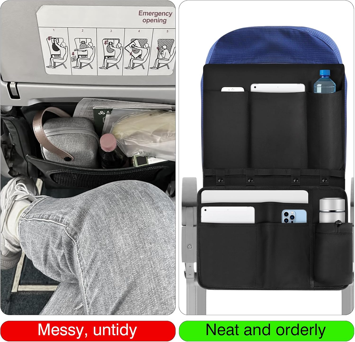 Airplane Tray Table Cover with Under Desk Attachment Set, Travel Tools for Seat Back Organize & Belongings Storage, Foldable Flight Organizer with Water Bottle Holder (Black) - Image 6