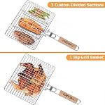 ORDORA Grill Basket, Fish Grill Basket, Rustproof 304 Stainless Steel BBQ Grilling Basket for Meat,Steak, Shrimp, Vegetables, Chops, Heavy Duty Portable Grill Outdoor Camping Grill, Deep
