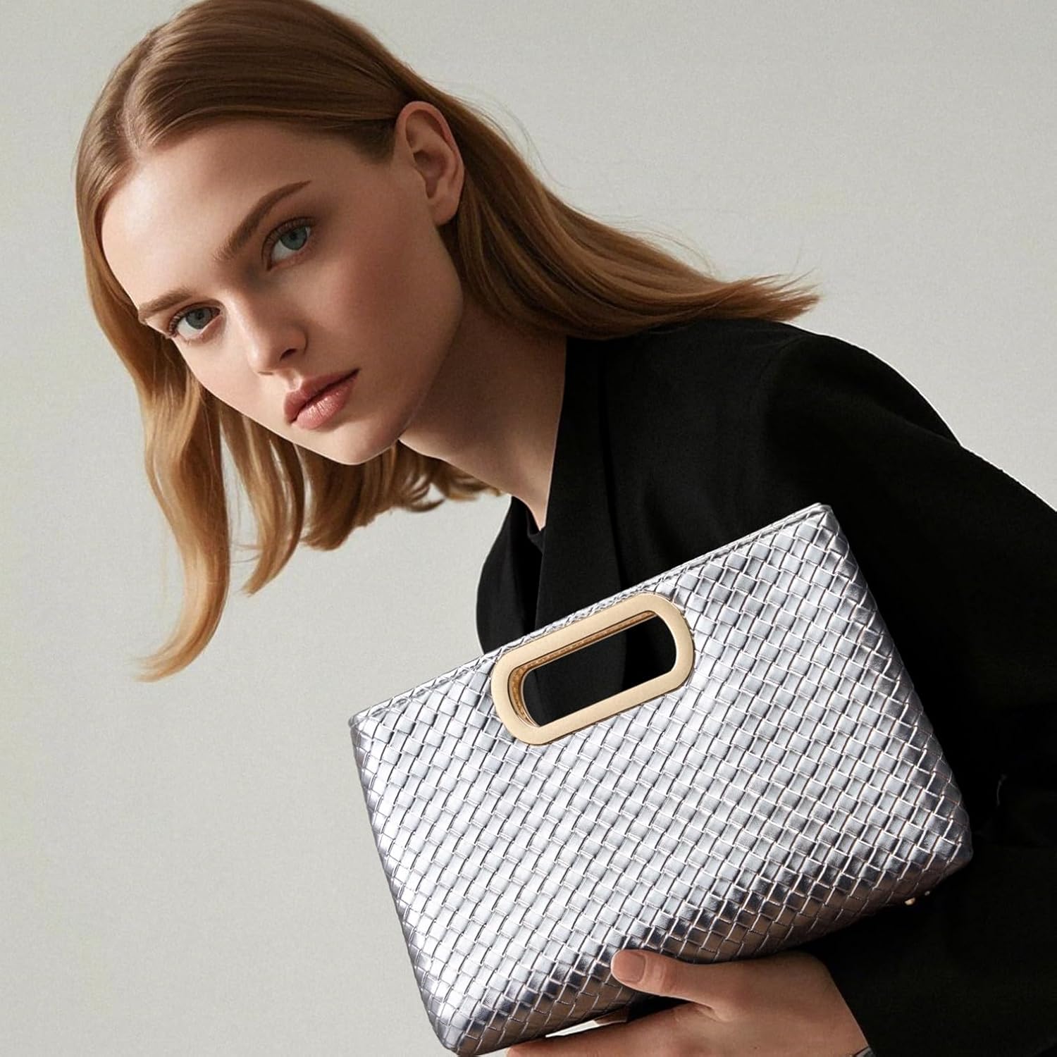 Woven Evening Bag Clutch Purses for Women Fashion PU Leather Crossbody Purse for Wedding Party and Prom - Image 2