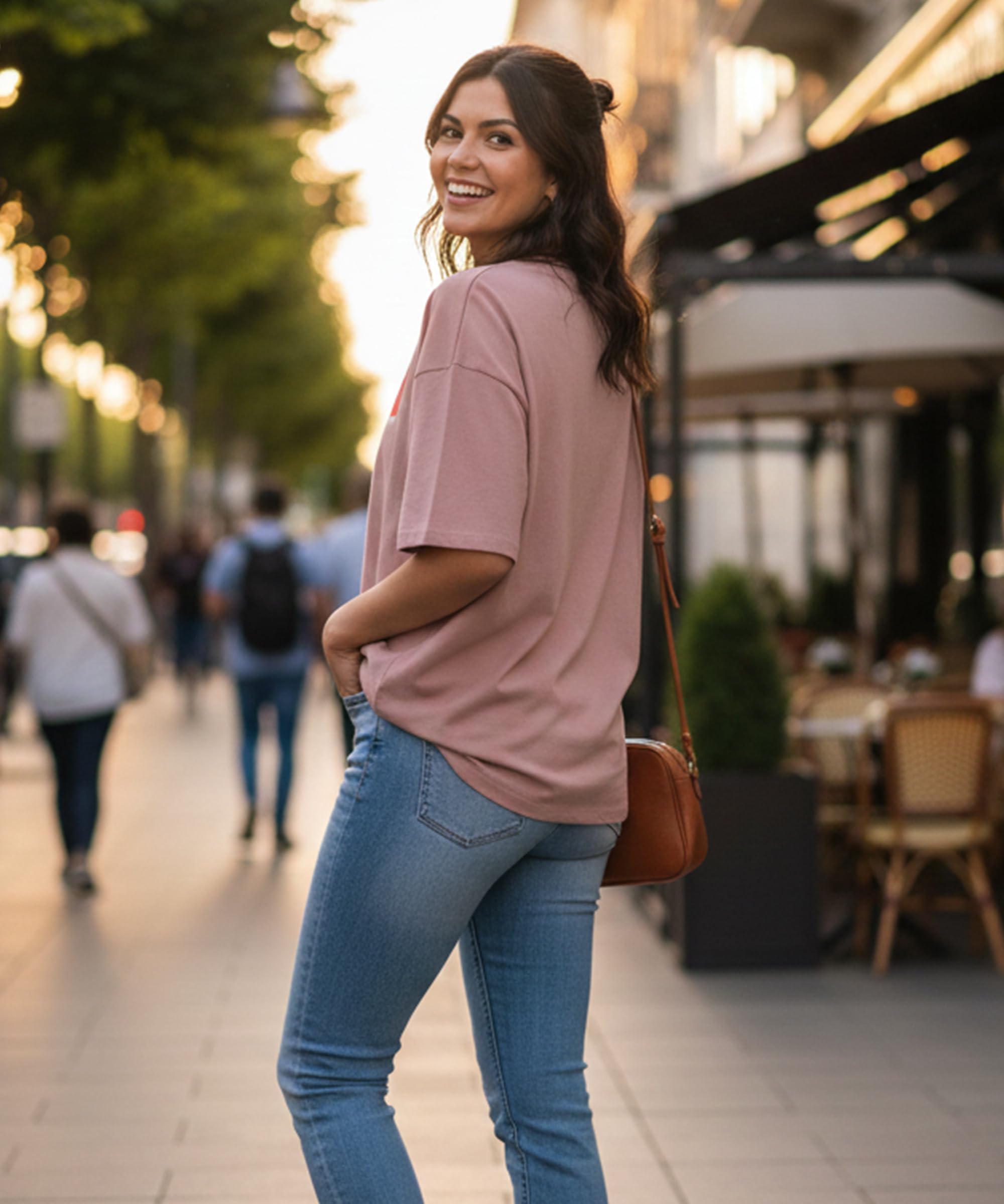 SHODOX® Camiseta de mezcla de algodón con hombros caídos estampada para mujer, suave, transpirable y ligera, ajuste holgado, elegante para niñas con estampado gráfico de primera calidad