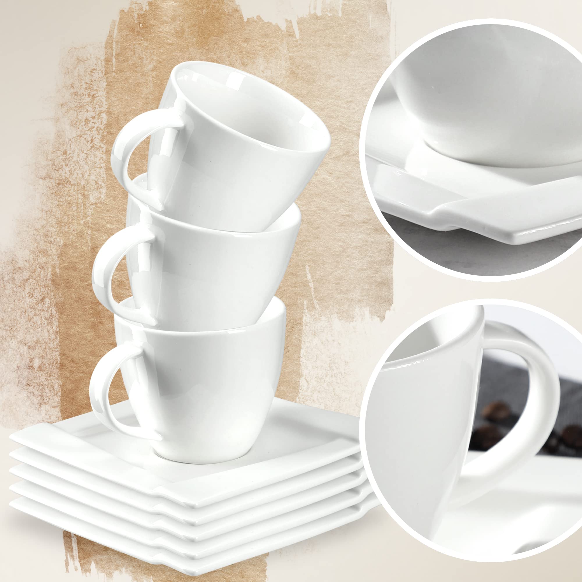 KADAX Juego de tazas de café, 6 tazas de café y 6 platillos, 220 ml, juego de té con platillos, tazas de café de paredes gruesas (blanco)