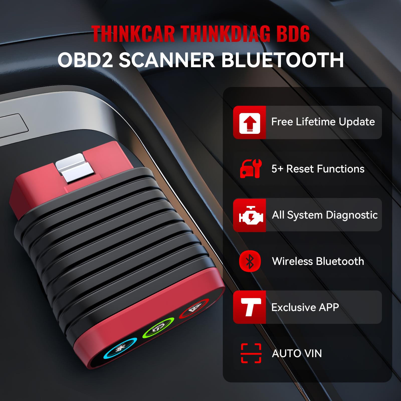THINKCAR THINKDIAG BD6 OBD2 skaner Bluetooth, bezprzewodowy czytnik kodów systemowych, narzędzie diagnostyczne dla iOS i Android, 5+ Hot Reset Bluetooth OBD2 skaner do kontrolowania silnika