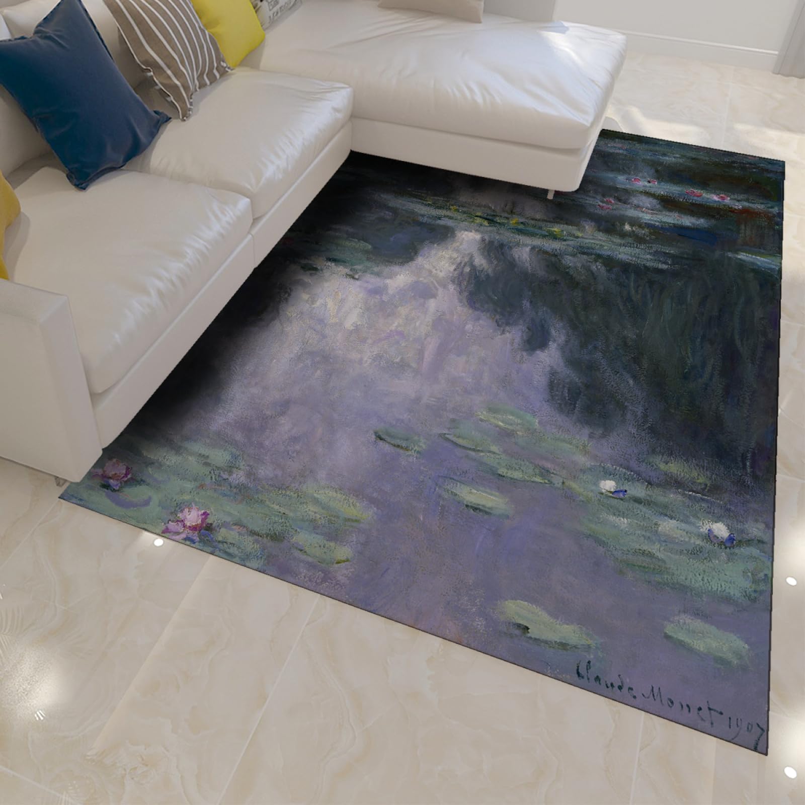 Tapis rétro pour chambre et salon motif nénuphar et impression peintures célèbres