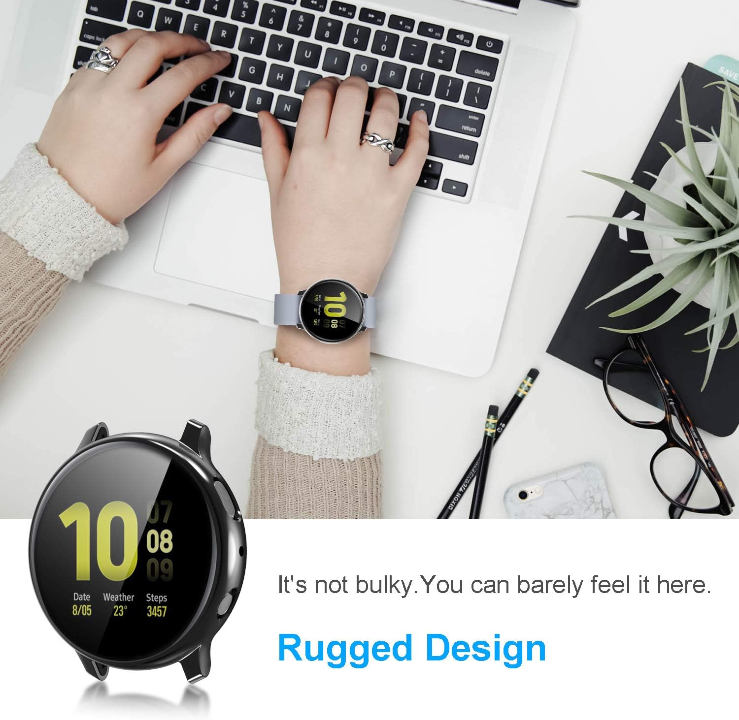[2 Pack] Screen Protector Case Compatible with Galaxy Active 2 44mm, All-Around TPU Anti-Scratch Flexible Case Soft Protective Bumper Cover for Samsung Watch Active 2 Clear and Black (44mm)