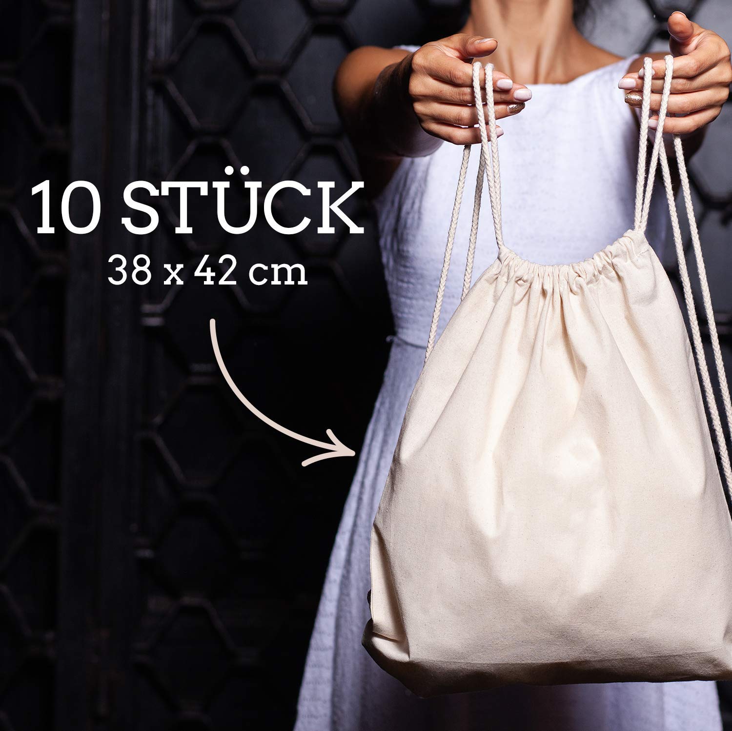 Bolsa de algodón 10 piezas 38x42cm bolsa de deporte - mochila bolsa de tela bolsa de gimnasia, bolsa, bolsa de algodón, bolsa de yute Bolsa de tela certificada OEKO-TEX® bolsa de compras Gym