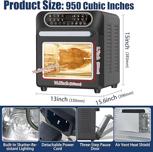 Miniatura 6 de Horno tostador con freidora de aire, horno de convección de encimera, acero inoxidable de 1700 W, 950 pulgadas cúbicas con gran capacidad, 24