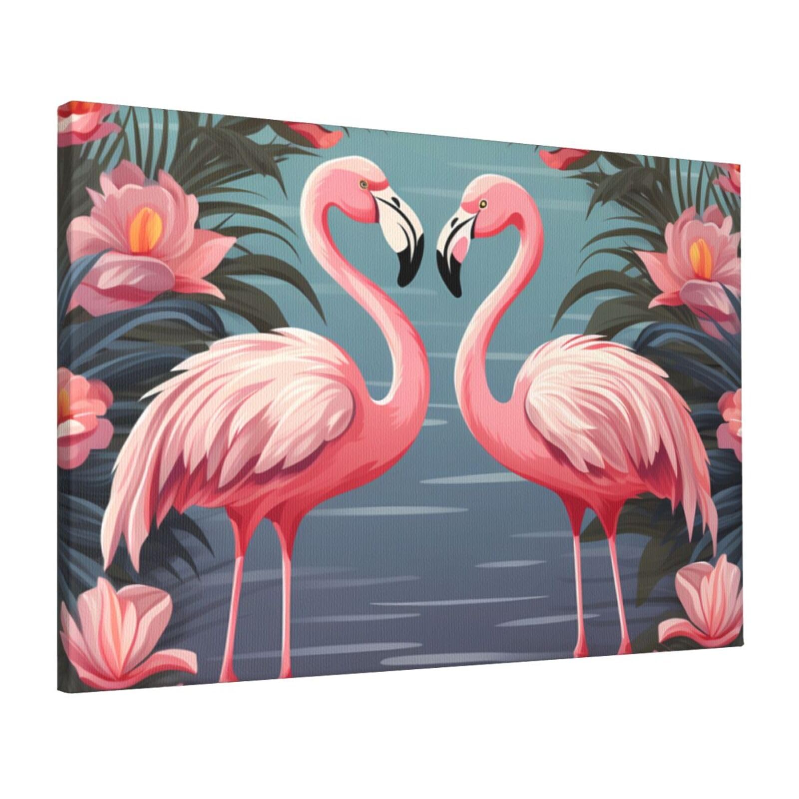 Toile murale flamants roses tableau tropical encadré 40x61 - 8