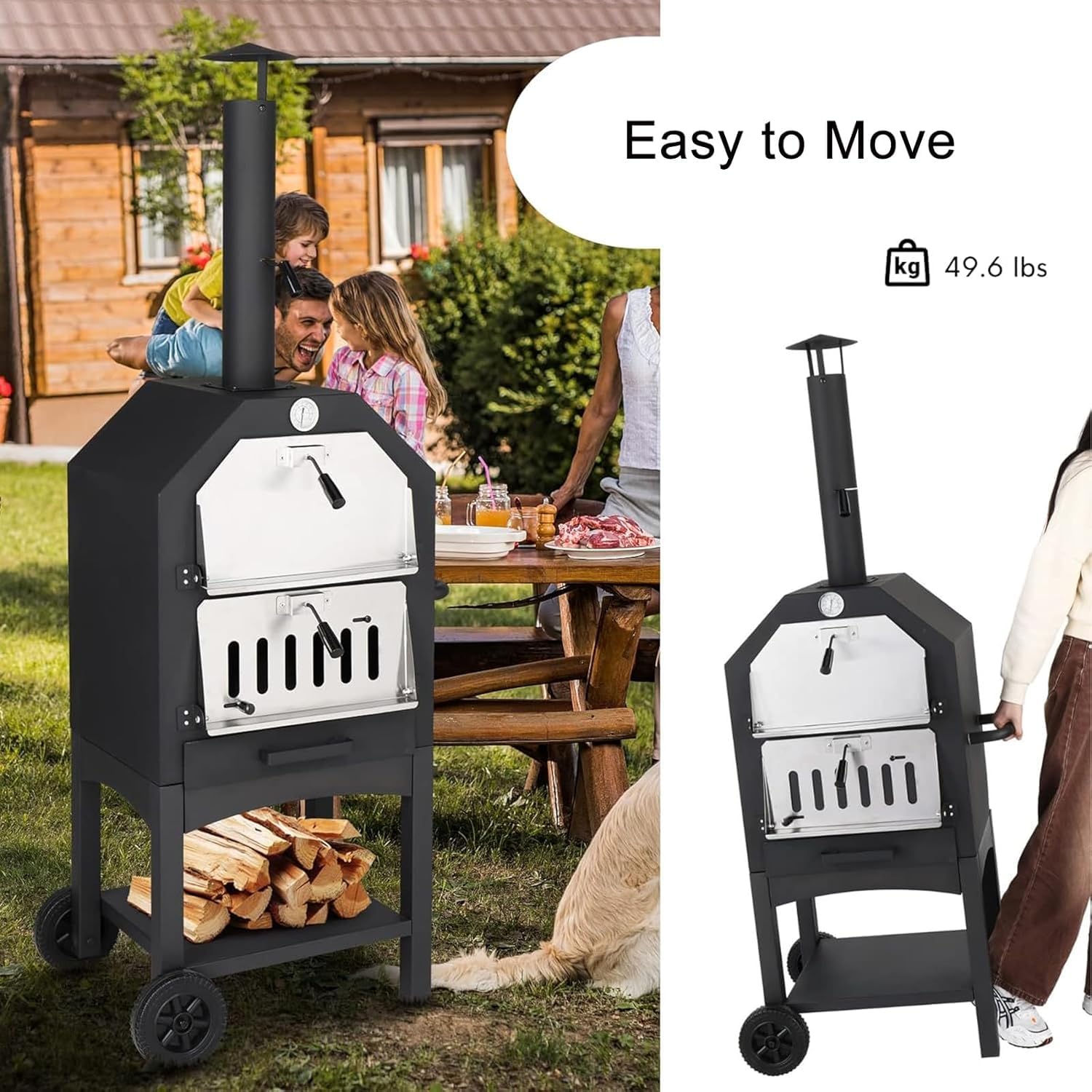 Horno de Pizza de leña para Exterior, Horno de Pizza al Aire Libre, Horno de Pizza portátil de pellets de leña con termómetro y Bolsa de Transporte, para Acampar en el Patio Trasero, Cocina